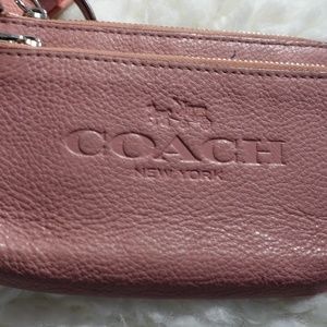 Coach ALL Leather Small  Wristlet Pink